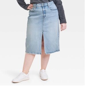 Women's High-Rise Denim Midi Skirt - Size 20 Light Wash